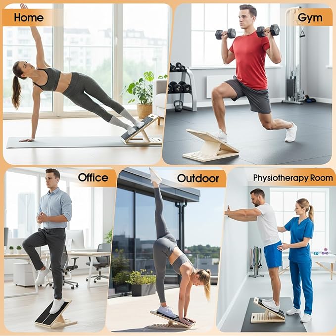 Adjustable Slant Board for Calves Stretching, Portable Wooden Incline Board for Balance Exercises, Durable Five Angles for Physical Therapy, Calf Stretcher Equipment with Muscles, Feet, Ankles, Knee