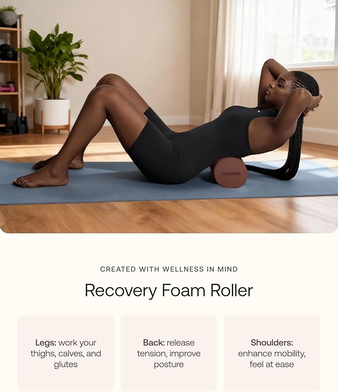 BetterMe Foam Roller for Muscle Recovery – High Density Exercise Roller for Back &Legs – Deep Tissue Massage Roller for Tension, Relief & Stretching (Stone Gray)