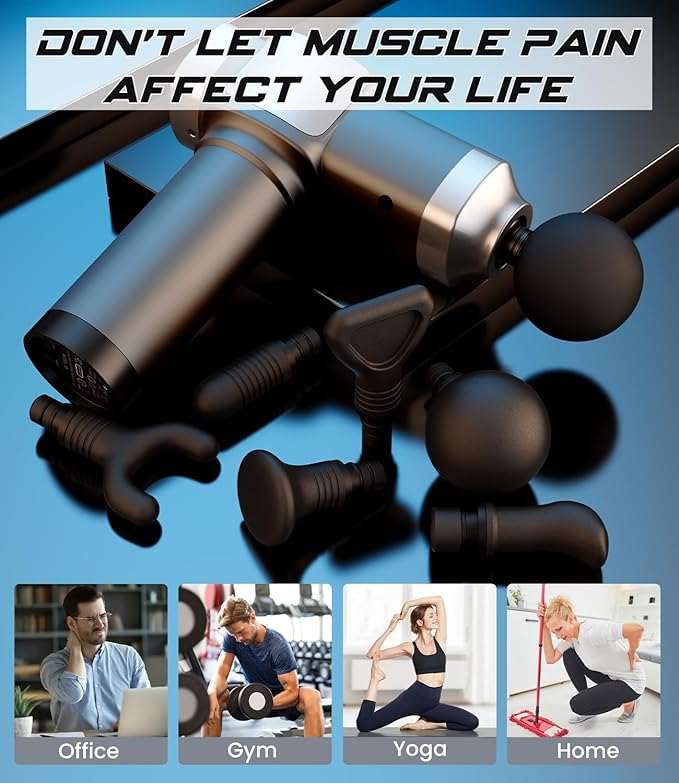 Deep Tissue Massage Gun, Portable Percussion Muscle Massager with 30 Speeds & 6 Attachments, Handheld Electric Back & Neck Massager for Pain Relief