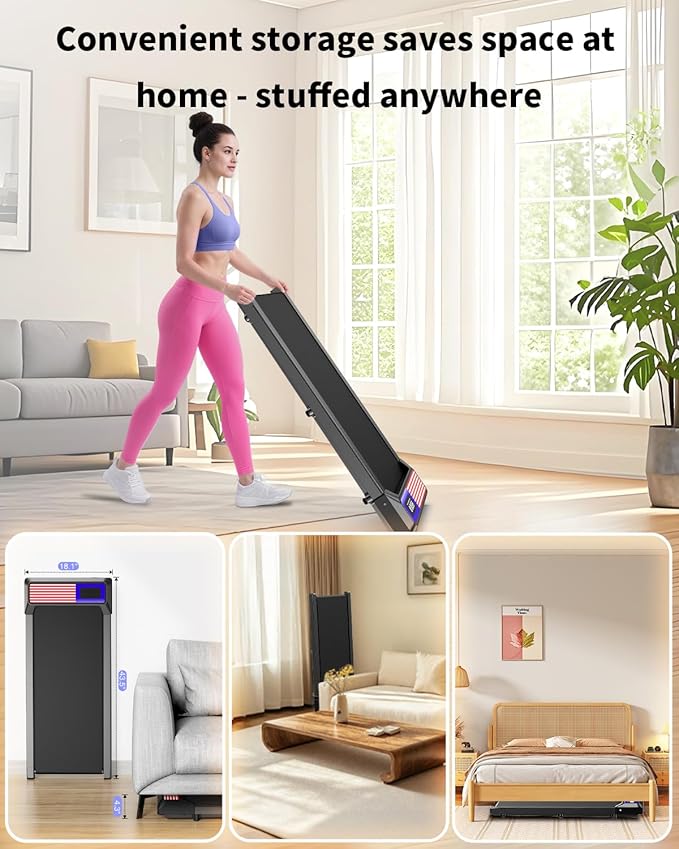 Walking Treadmill Pad with Incline - Portable Under Desk Treadmill, Walking Mat Pad with Handle Bar, 2.5HP Low Noise, 2 in 1 Treadmills for Home Office, Remote Control with LED Screen