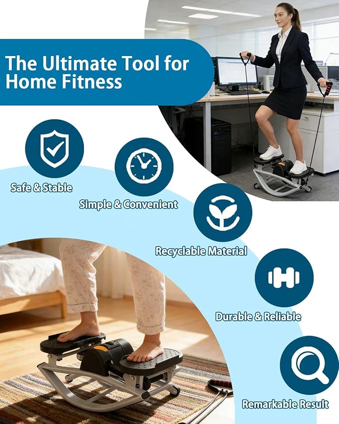 Lateral Rocking Fitness Stepper for Knees and Joints, Home Workout Machine, Portable Compact Side-to-Side Steppers for Legs, Glutes, Absz, Low-Impact Lateral Steppers