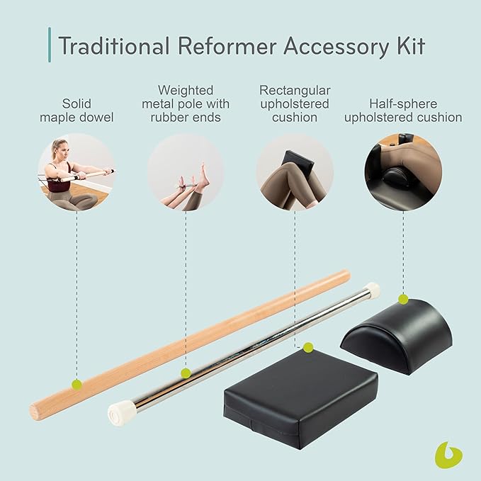 Balanced Body Traditional Reformer Accessory Kit with Pole, Dowel, and Cushions, Pilates Reformer Accessories, Pilates Equipment for Home Gym or Pilates Studio, 4 Pieces
