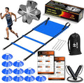 Speed Agility Training Set, Includes 1 Agility Ladder, 4 Steel Stakes, 1 Sports Headband,1 Jump Rope, 10 Disc Cones and Gym Carry Bag - Speed Training Equipment for Soccer Football Basketball