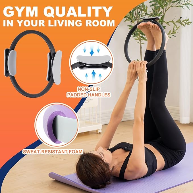 Tsikavo Pilates Ring, Pilates Ring Circle and Ball Set, 12 Inch Magic Circle Pilates Ring,9 Inch Small Exercise Ball,Resistance Bands Set, Home Pilates Equipment for Women