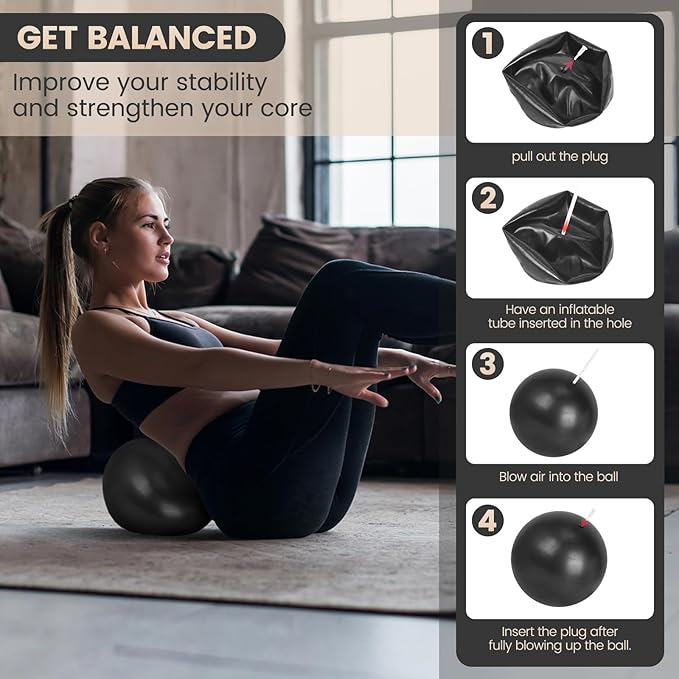 Pilates Essentials Kit for Home Workouts Women, Black Pilates Equipment Set with 9 Inch Yoga Ball, Pilates Slider, Resistance Band, yoga straps for stretching, Pilates Ring and Ball Set for Beginners
