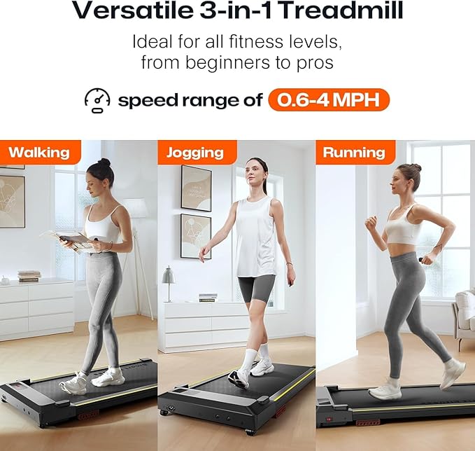 UREVO Walking Pad with Incline, Portable Under Desk Treadmill, 2.5 HP Walking Treadmill Pad for Home and Office, Walking Jogging Running Machine with Remote Control and LED Display