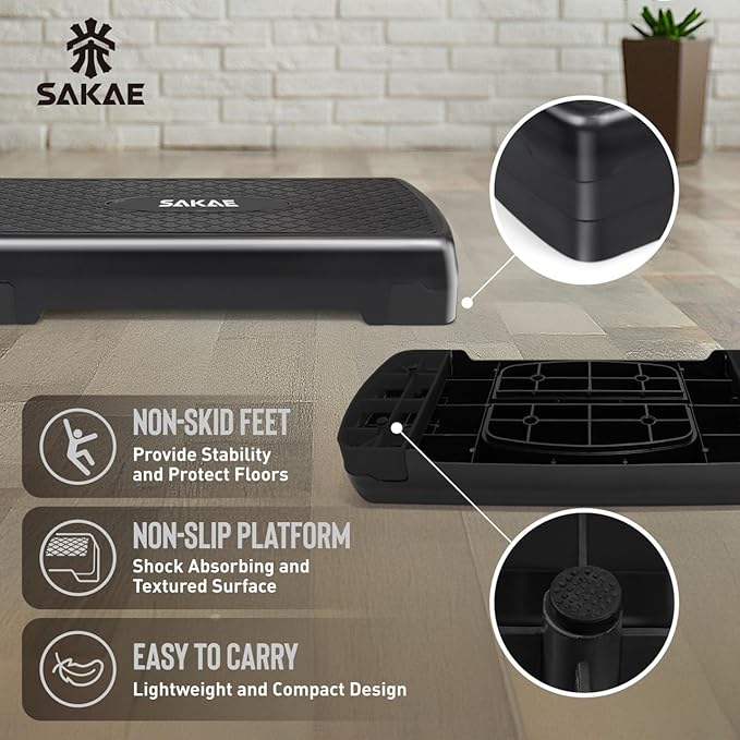 SAKAE Exercise Step Platform Set with Ankle Weights & Measuring Tape, Adjustable Height 2 Level Risers Workout Step Trainer, Aerobic Steppers for Home Gym Exercise Fitness Workout, Multiple Colors