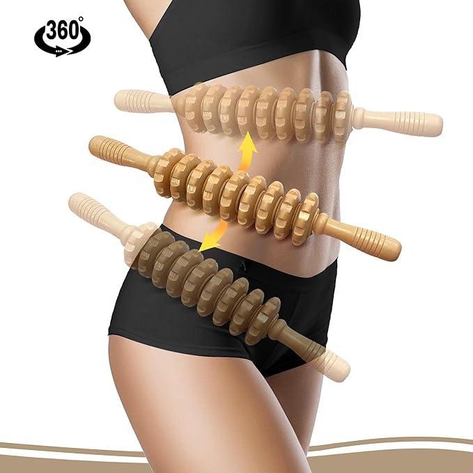 Wood Therapy Massage Roller Stick with Release Myofascial Trigger Points, Massager Tool for Cellulite Reduction, Muscle Tension and Lymphatic Drainage Physical Therapy Recover (Wood)