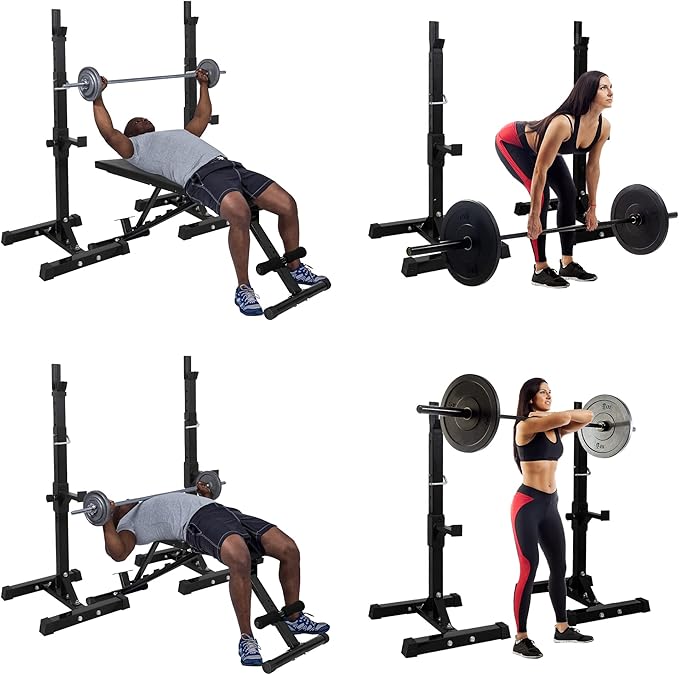ZENY Adjustable Squat Barbell Rack Stand, Bench Press Rack for Home Gym Strength Training, Max Load 550LB