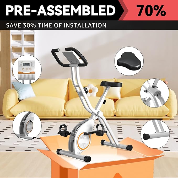 Foldable Exercise Bike Stationary Bikes for Home, 5 IN 1 Indoor Workout Bike, Cycling Bike with 16-Level Quiet Magnetic Resistance, 6.6 LBS Flywheel and 300LBS Capacity for Senior and Home Workout