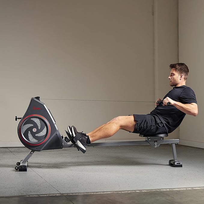 Sunny Health & Fitness Rowing Machine for Low Impact Full Body Workouts Home Training, Flip-able Equipment for EZ-Storage, Optional Magnetic or Air Resistance w/Free SunnyFit App Connection