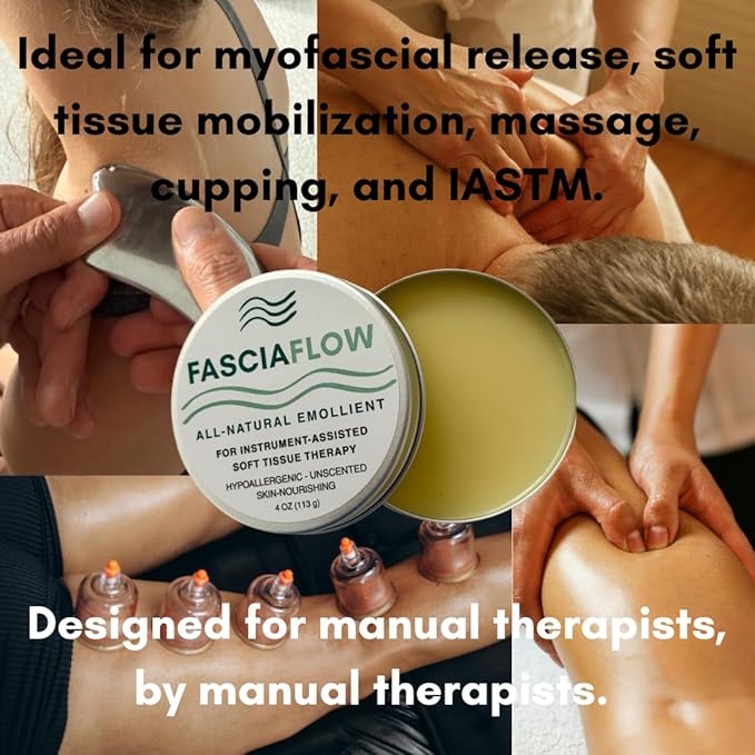 Massage & IASTM Emollient Balm – Unscented, All Natural, Oil Based Cream for Gua Sha Tools, Myofascial Release & Deep Tissue Massage – Vegan, Non Greasy, Premium Professional Grade (4 oz)