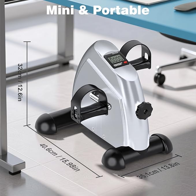 Mini Exercise Bike: Portable Under Desk Bike Pedal Exerciser Foot Cycle Arm & Leg Pedal Exerciser with LCD Screen Displays & Adjustable Resistance for Home/Office