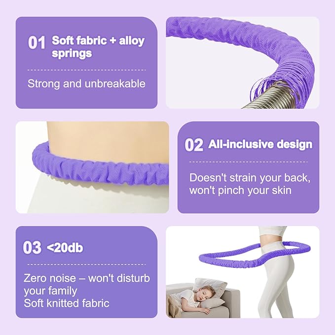3.2lbs Soft Spring Weighted Fitness Hoop for Adults, Hula-Inspired Core Workout Hoop, Portable & Quiet, Pinch-Free Waist Exercise Design