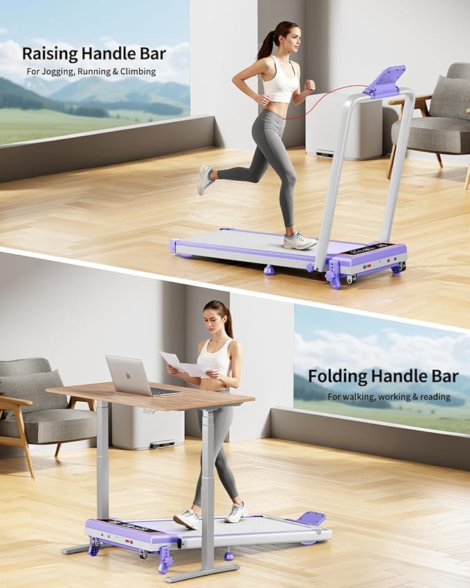 Folding Walking Pad with 15% Incline/RGB Light/Dual Screen Display, 3.5HP Treadmills for Home, Portable Walking Pad Treadmill with Handle Bar and 4 Adjustable Incline, 350lbs Capacity, Smart App