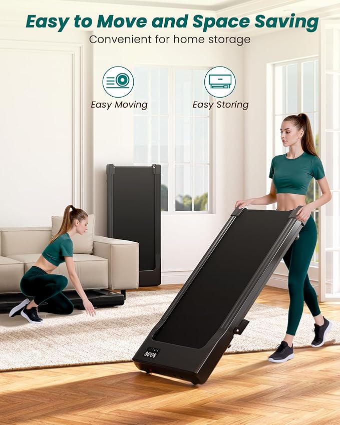DeerRun Under Desk Walking Pad Treadmill for Home Office & Small Spaces, 6% Manual Incline, 0.6–3.8 MPH Walking Speed, 2.5 HP, 300 lb Capacity, App & Remote Control