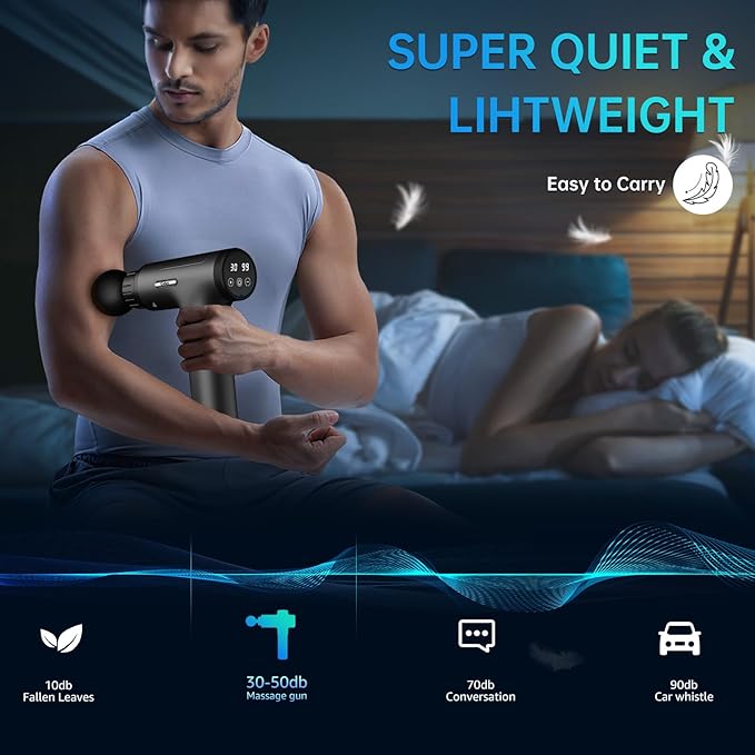 Massage Gun, Massage Gun Deep Tissue, Handheld Back Massager for Athletes, Percussion Muscle Massager with 6 Attachments & 30 Speed, Father's Day, Grey