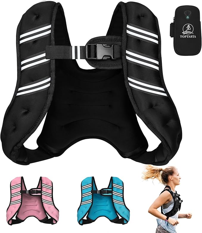 Weighted Vest for Women Men, 6lb/8lb/12lb/16lb/20lb/25lb/30lb Adjustable Weight Vest with Reflective Stripes for Workout, Strength Training, Running, Fitness, Muscle Building, Weight Loss, Rucking Vest With Phone Pouch