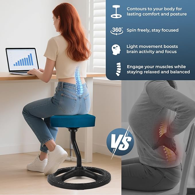 ADHD Chair for Kids, Yoga Chairs for Adults, Wobble Stool Active Flexible Seating Desk Chair with Non-Slip Base and Washable Seat Cover for Stability, Balance, Yoga, Office, School, Classroom