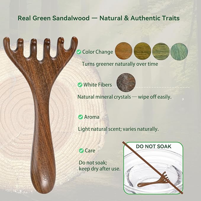 Wooden Handheld Manual Massage Tools, Meridian Massage Brush, Scalp Massage Tool, Head Massager, Neck Massager, Back Massager Hand Held, Arm & Leg Massager, Green Sandalwood Lymphatic Massage Tools