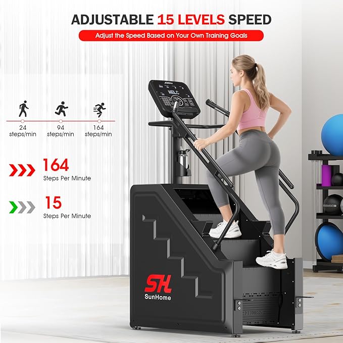 SunHome Stair Stepper Machine, Commercial Grade Stair Climber with 15 Resistance Levels, Stair Master for Cardio and Lower Body Workouts, LED Screen, 15-164 Steps/Min (SH-401)