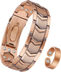 3X Strength Magnetic Copper Bracelet for Men - 99.9% Pure Copper Bracelet & Ring Set - Premium Fold-Over Clasp and Adjustable Length Sizing Tool & Jewelry Box