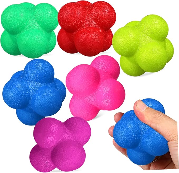 6 Pcs Hexagonal Reaction Balls Colorful Agility Balls for Sports Training Reflex Coordination and Reaction for Soccer Basketball Volleyball Football Exercises