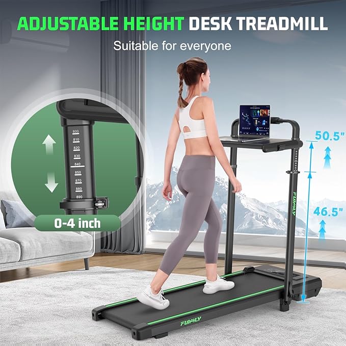 Walking Pad Treadmill with Desk Workstation, 15% Incline Treadmill with Handle Bar, Foldable Treadmills Under Desk for Home/Office, 400 lbs+ Capacity, Adjustable Height, Removable Desk, 3.5HP Motor