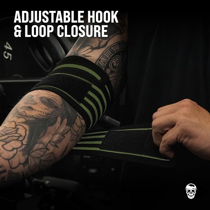 Gymreapers Weightlifting Elbow Wraps (1 Pair) - Flexible 40'' Elbow Compression Strap & Joint Support Brace - for Bench Press, Powerlifting, and Pressing
