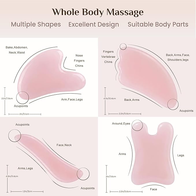 Rena Chris Guasha Massage Tool, 4 Pcs Gua Sha Facial Tool, Guasha Board for SPA Acupuncture Therapy Trigger Point Treatment, Gua Sha Scraping Massage Tool (Pink)