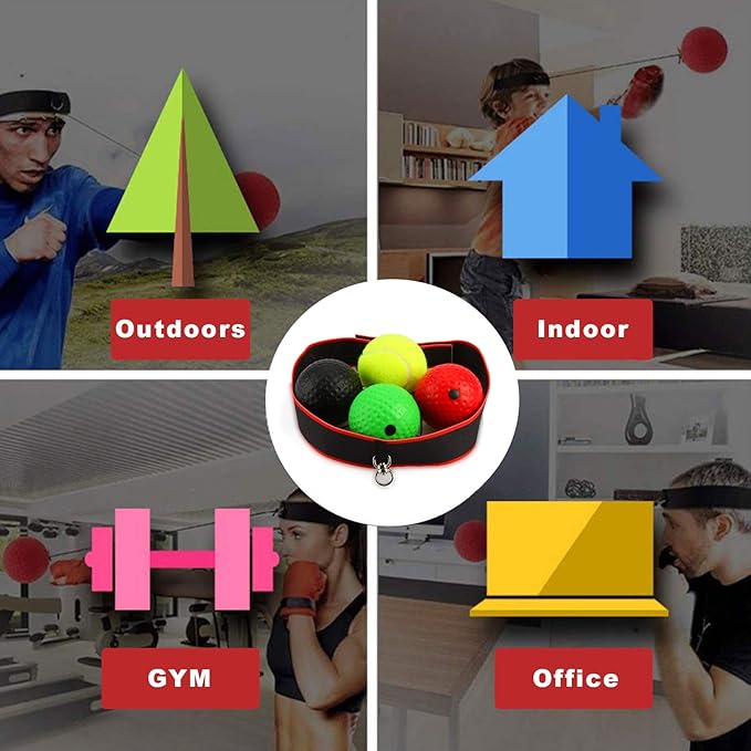 Boxing Reflexs Ball,Boxing Training Ball 4PCS with Headband,3 Different Difficulty Level Boxing Ball,for Reaction, Agility, Punching Speed, Fight Skill and Hand Eye Coordination Training
