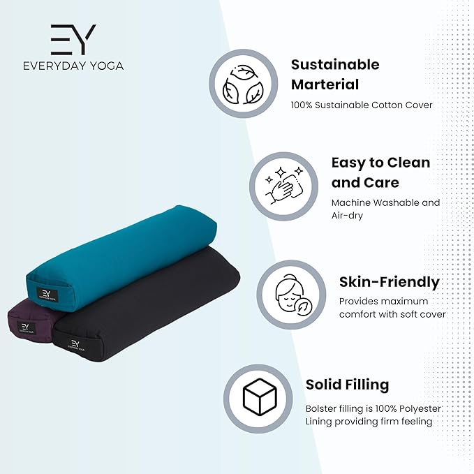 Everyday Yoga Premium Bolster, Soft & Supportive Meditation Pillow with Carry Handle, Lightweight Cushion for Restorative Yoga & Relaxation (Multi-Color)