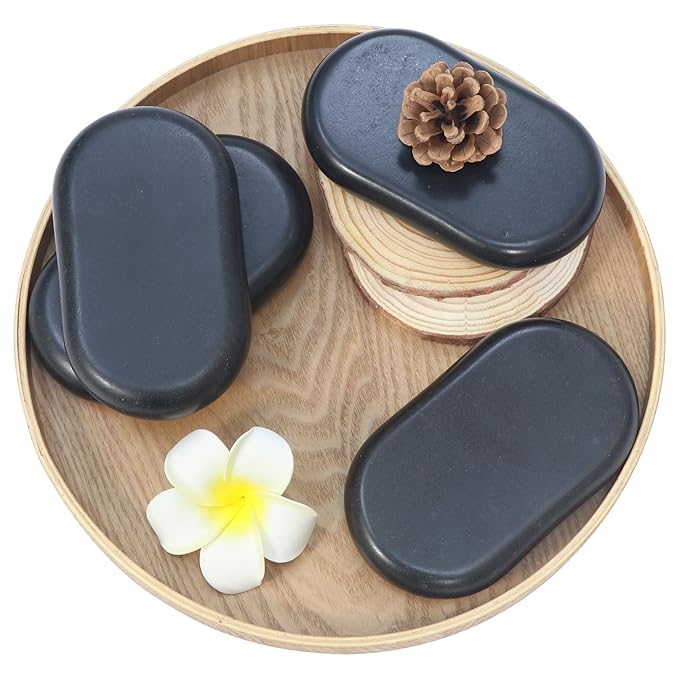 Master Massage Extra Large Flat Ovular Basalt Massage Stones – 4-Piece Set (4.5" x 3" x 1.1") for Professional Therapy and Relaxation