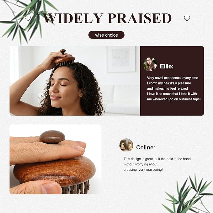 Wooden Scalp Massager for Hair Growth, Bamboo Head Massage Brush to Stimulate Circulation, Natural Anti-Static Scalp Scrubber for Wet/Dry, Relaxing Gua Sha Tool for Face & Body, Gift for Women Men