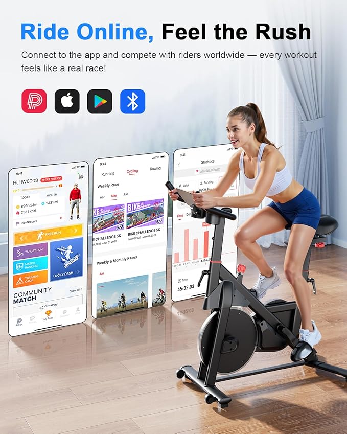 Superun Exercise Bike, Stationary Bikes for Home with Brake Pad, Low Noise Spin Bike with 300LBS Weight Capacity, Indoor Cycling for Home Gym with Pad Mount LCD Monitor and Cup Holder