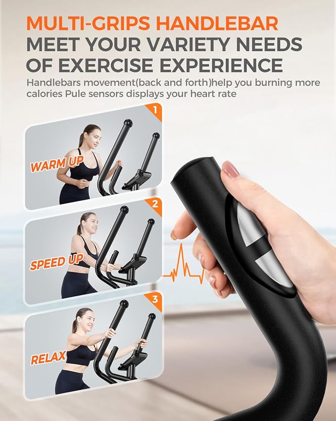 pooboo Elliptical Machine, Elliptical Exercise Machine with 16-Level Resistance&Quiet Magnetic Driving System, Elliptical Machine for Home with LCD Monitor,15.5-17IN Stride, 350LBS Weight Capacity