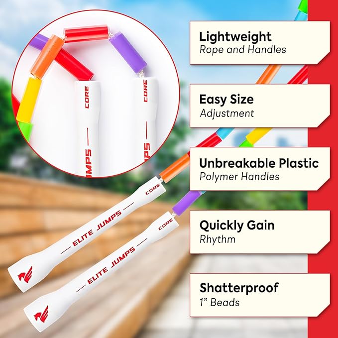 Beaded Kids Exercise Jump Rope - Segmented Skipping Rope for Kids - Durable Shatterproof Outdoor Beads - Light Weight and Tangle Free Exercise Training - Easily Adjustable Kids Jump Rope for Fitness