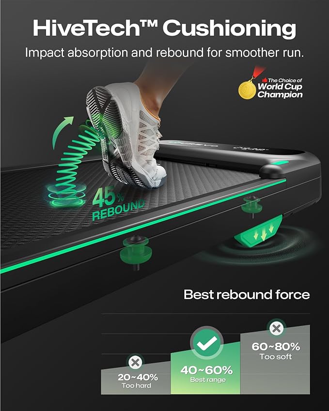 UREVO Smart Walking Pad, Quiet Under Desk Treadmill with APP & Remote, Portable Shock-Absorbing Walking Jogging Machine, Sleek Compact Design for Home Office Fitness