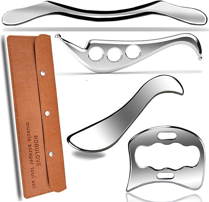Robulve Professional Muscle Scraper Tool Set, 4-Piece IASTM Physical Therapy Kit with Carrying Case, Manual Massage Tools for Myofascial Release