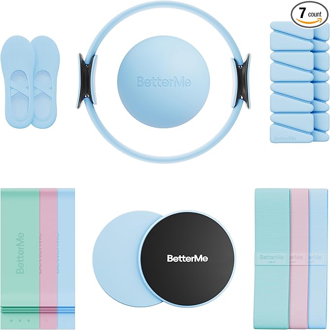 BetterMe Pilates Studio Kit – Pilates Ring, Pilates Ball, Resistance Bands & Sliders – Complete Pilates Equipment Set for Women – Home & Studio Pilates Workout Kit