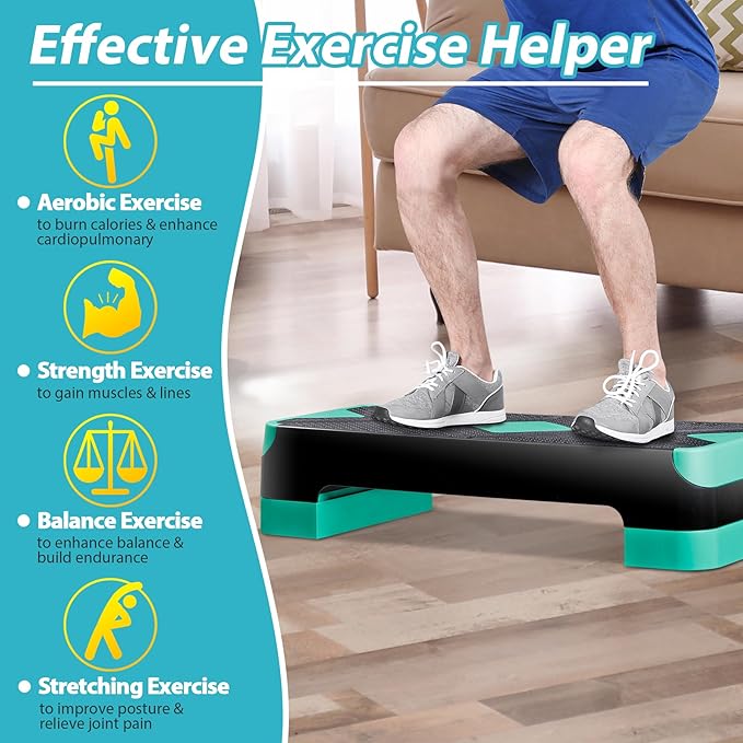 F2C 26.5 Inches Step Aerobics Stepper Platform with 3 Risers, Home Gym Workout Equipment, Fitness Exercise Equipment, Exercise Workout Stepper