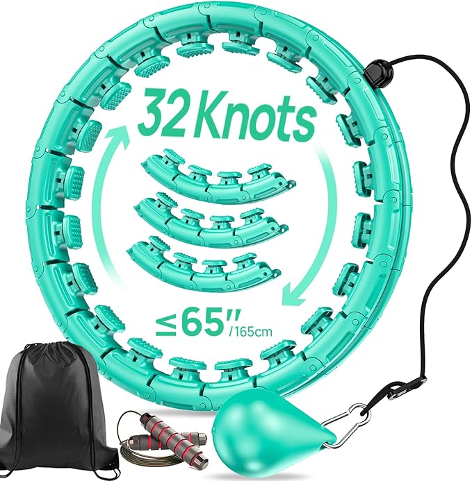 Weighted Exercise Hoop Plus Size, 32 Detachable Knots for Adults & Beginners, 2 in 1 Abdomen Fitness Massage Non Fall Smart Hooola Hoop with Auto Spinning Ball