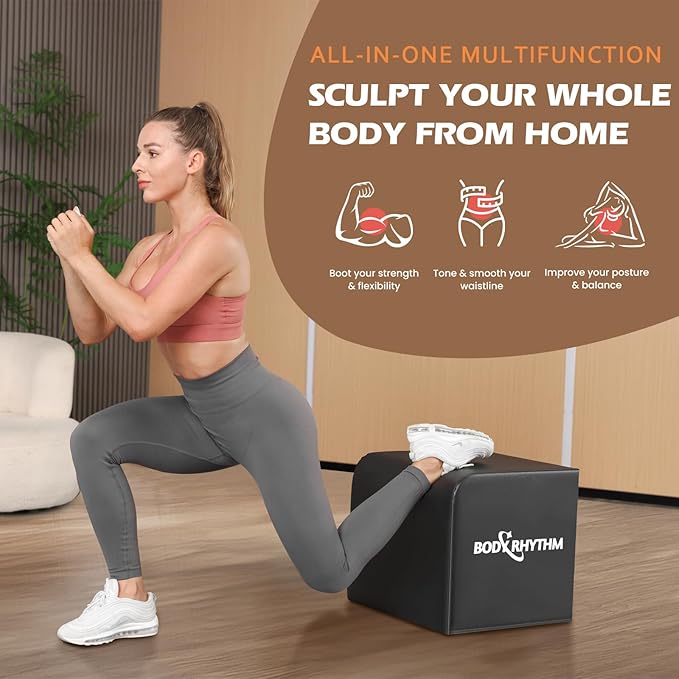 BODYRHYTHM Multi-Functional Total Body Workout Box for Hip Thrust, Glute Bridge, Box Jump Training, Hip Thrust Bench Booty Workout Box Platform.