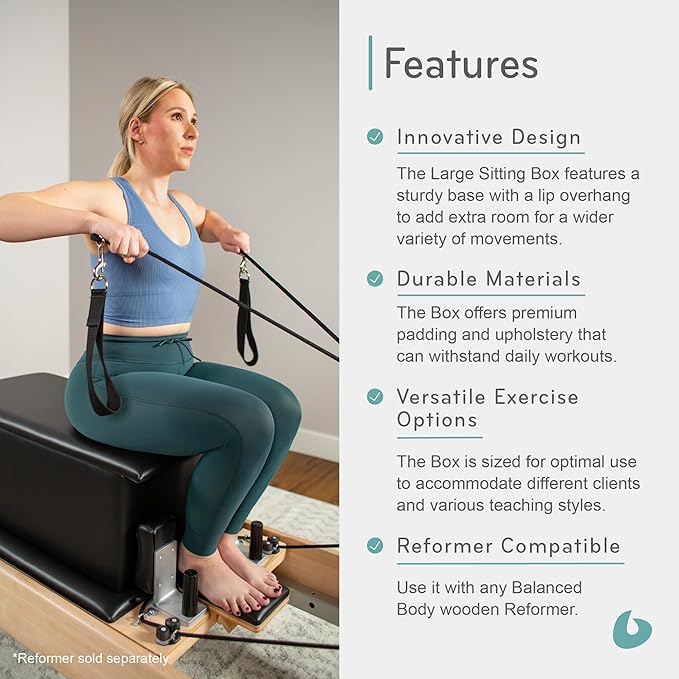 Balanced Body Large Sitting Box with Lip for Studio or Clinical Reformers, Pilates Reformer Box, Pilates Equipment for Home Workouts and Professional Pilates Studio Use