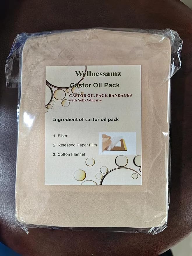 10Pcs Castor Oil Pack Wrap,No Washing Self Adhesive with High Absorbent Organic Cotton Flannel, Wellnessamz Anti Oil Leak Pack Design for Women Men Kids