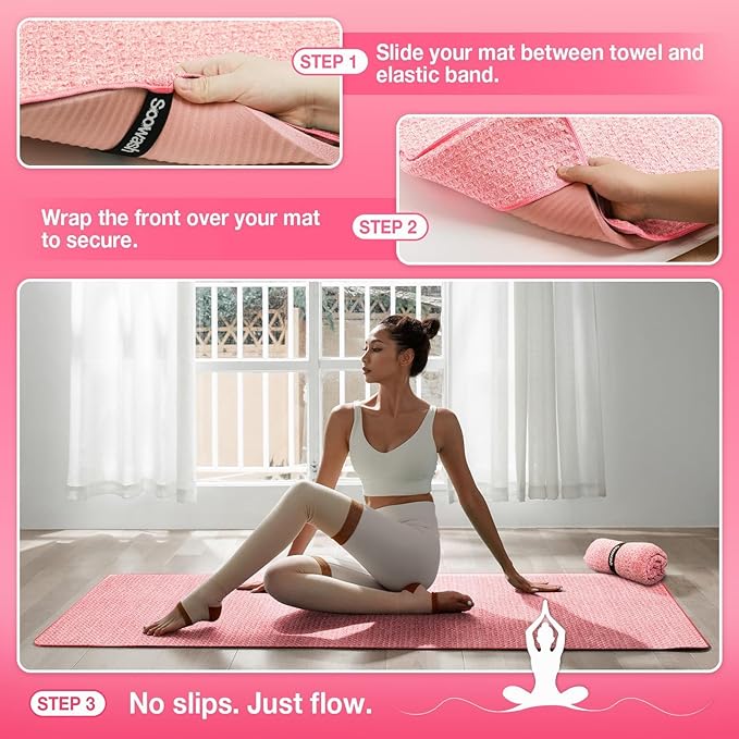 Hot Yoga Towel,Microfiber Yoga Mat Towels Non Slip for Hot Yoga Absorbent Microfiber Sweat Anti-Slip Cover,Bikram,Pilates,Exercise,Fitness 28 inch X 72 inch Pink 2 Pack