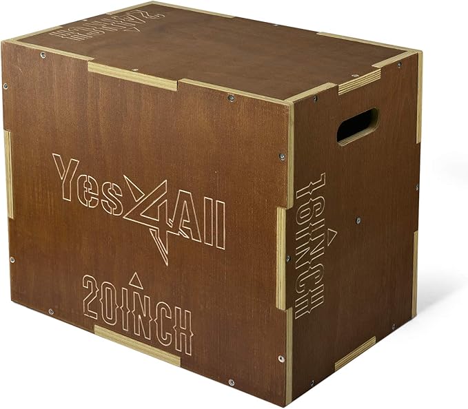 Yes4All Plyo Box, 3-in-1 Wooden Box Jumps for Home Gym, 450 lbs Boxes Step Up with Smooth Edges & Wide Built-in Handles for Jumping, Strength Training, Lunges, Squats, Dips
