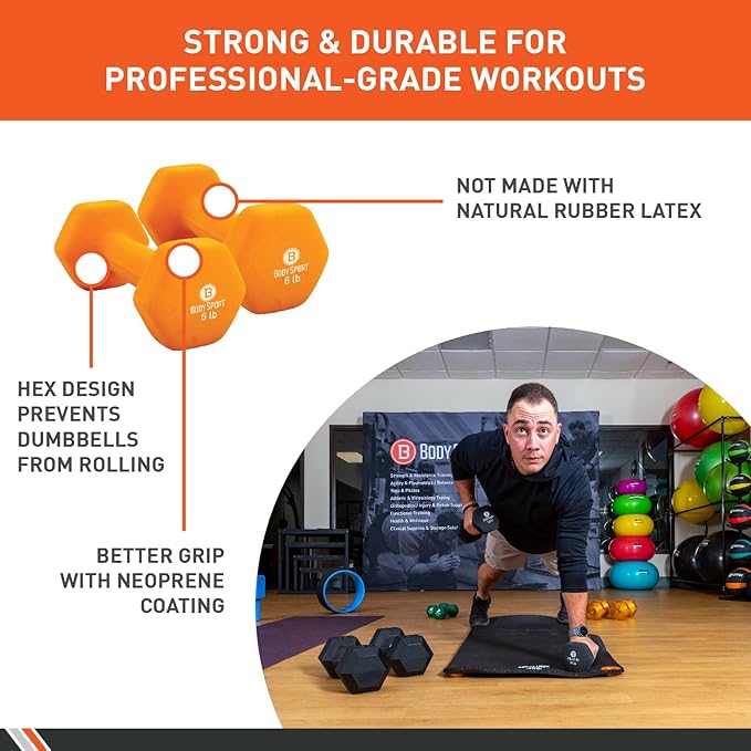Body Sport Neoprene Dumbbell Weight - Latex-Free, Strength Training Equipment for Home Fitness & Gym Workouts