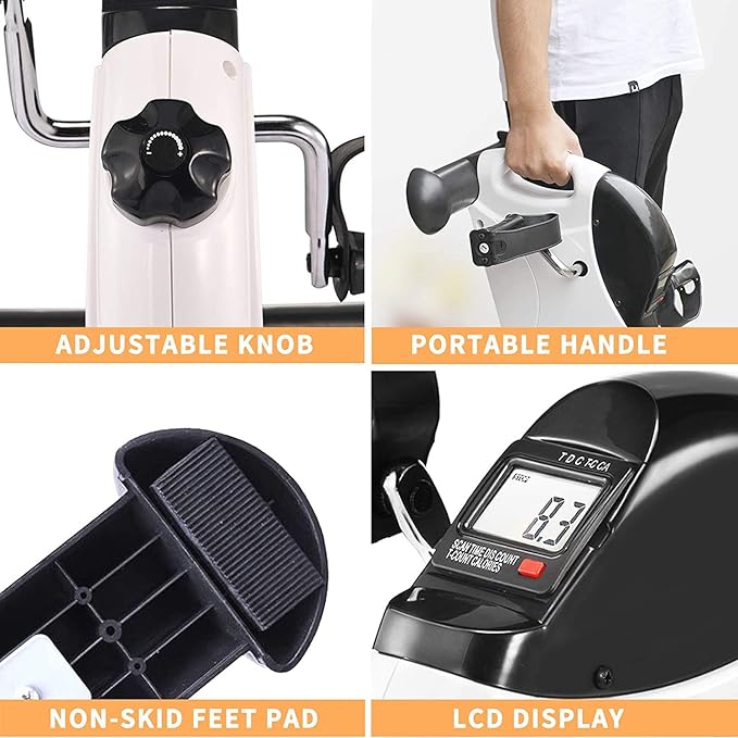 Under Desk Bike Pedal Exerciser，Mini Exercise Bike，Portable Foot Peddler Desk Bike for Physical Therapy Leg and Arm Exercisers，Adjustable Sitting Pedal Exerciser for Elderly Men Women