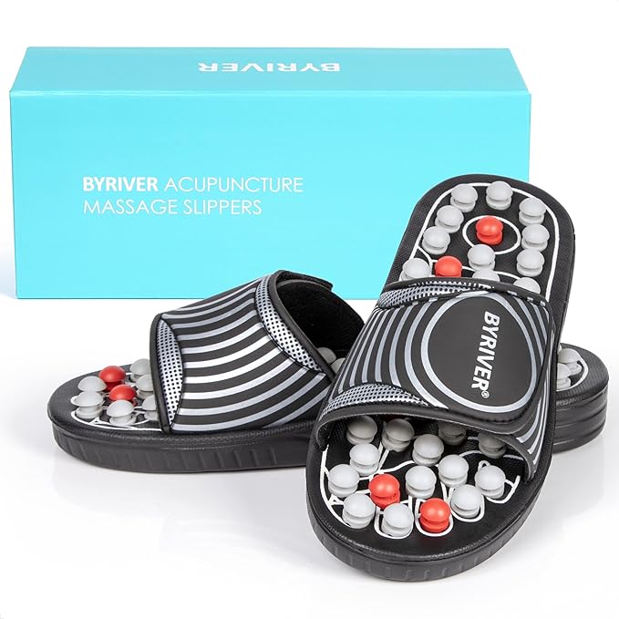 BYRIVER Acupressure Foot Massager Acupoint Stimulation Massage Slippers Shoes Reflexology Sandals Gift for Men Women, Reduce Feet Tension Promote Circulation, Father's Mother's Day Gift(02S)
